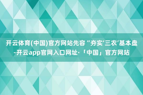 开云体育(中国)官方网站先容“夯实‘三农’基本盘-开云app